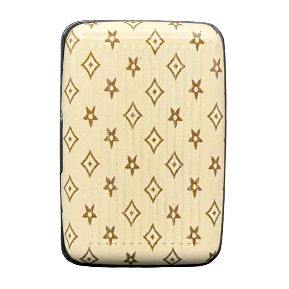 Hard Shell Accordion Card Wallet Cream Tan Star‎ Diamond Print Case